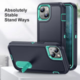 iPhone 15 Hybrid Tough Case w. Kickstand - Turquoise / Black