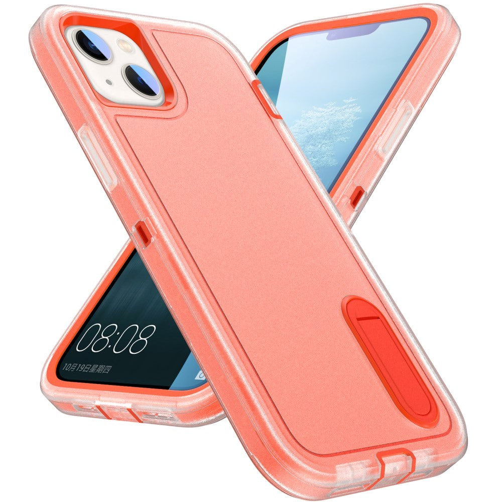 iPhone 15 Hybrid Tough Case w. Kickstand - Orange / Transparent