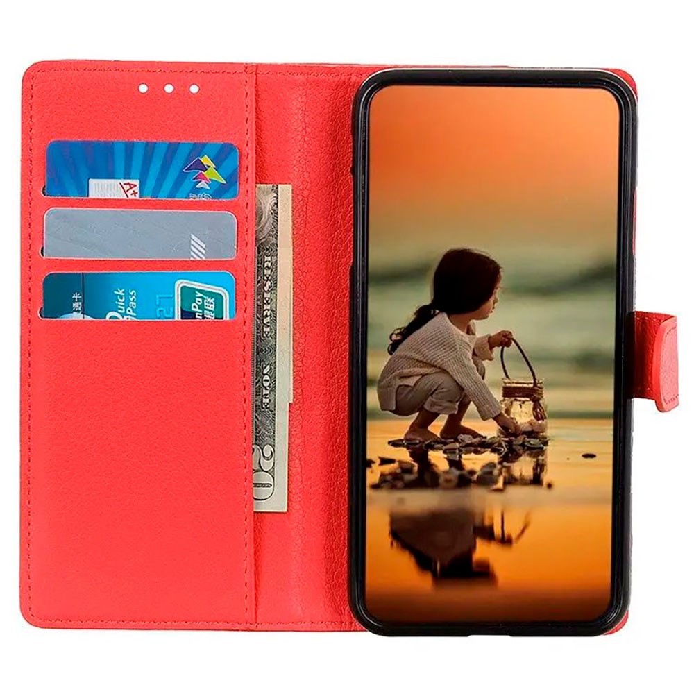 Sony Xperia 5 V Litchi Leather Flip Case w. Wallet - Red