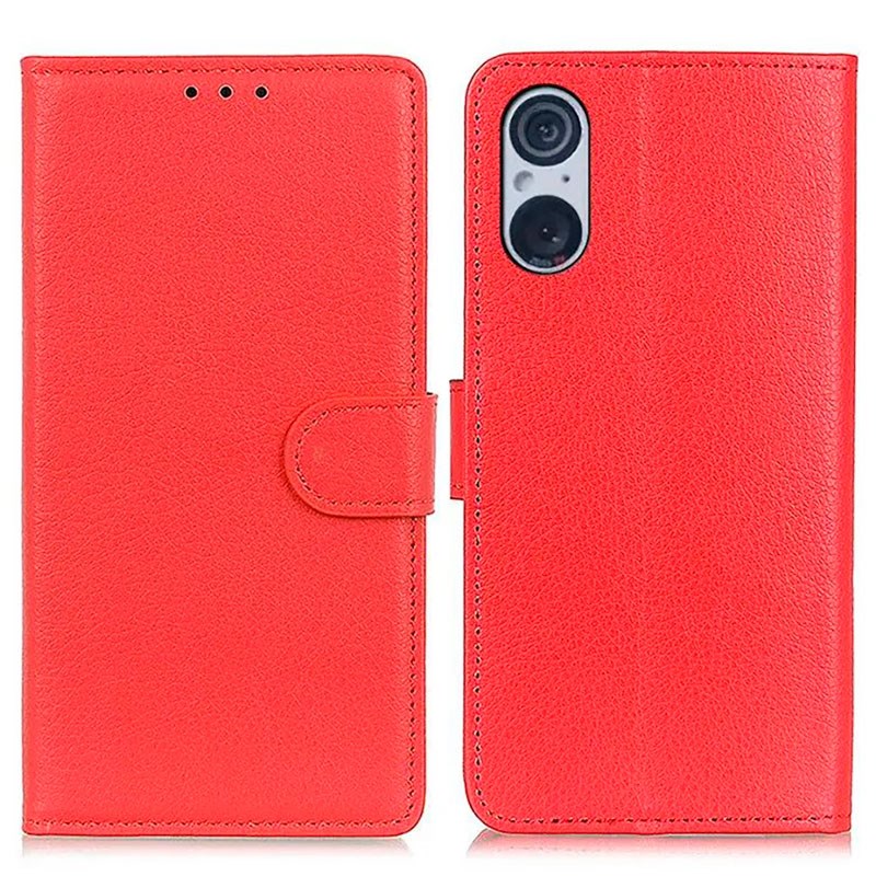 Sony Xperia 5 V Litchi Leather Flip Case w. Wallet - Red