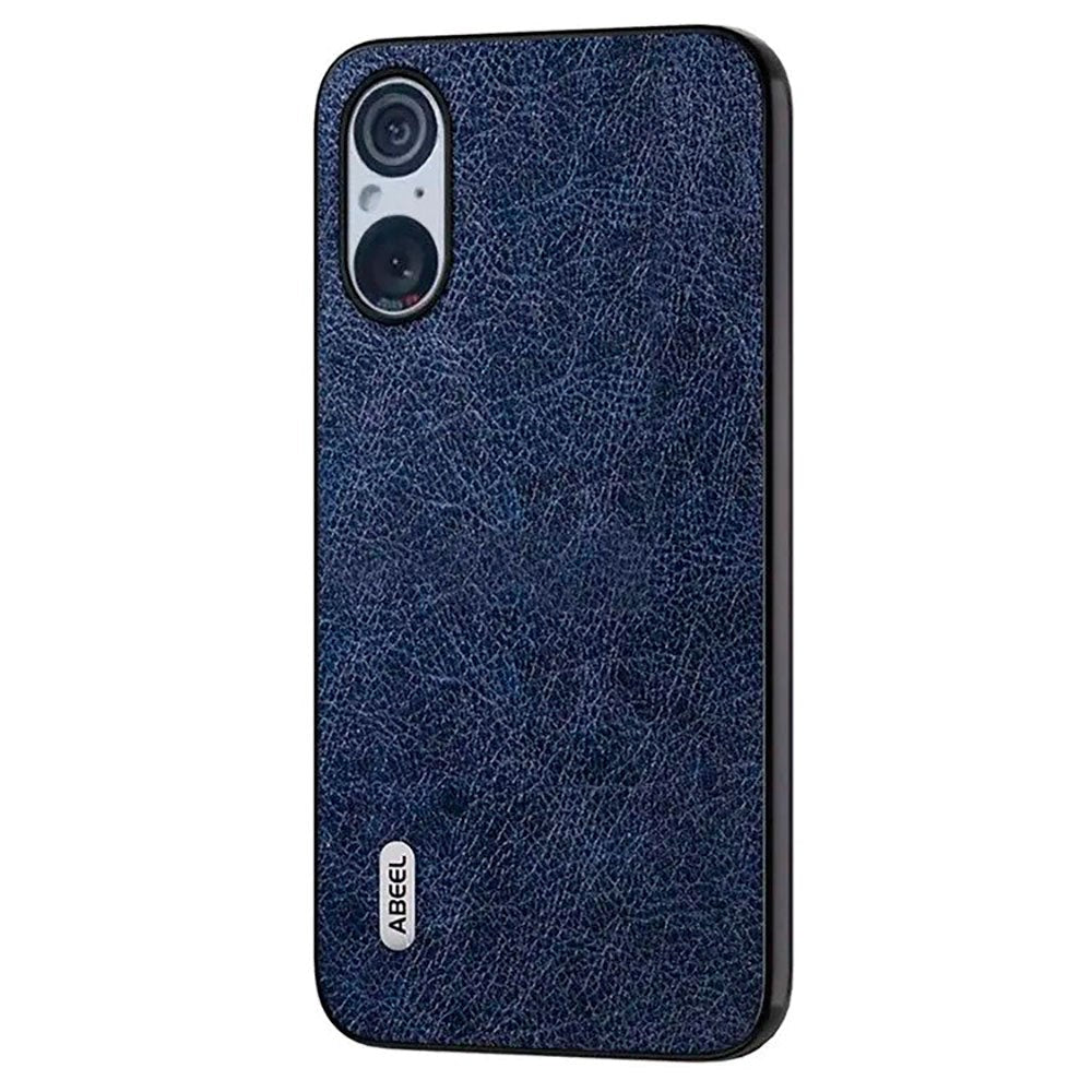 Sony Xperia 5 V Litchi Leather Covered Plastic Case - Dark Blue