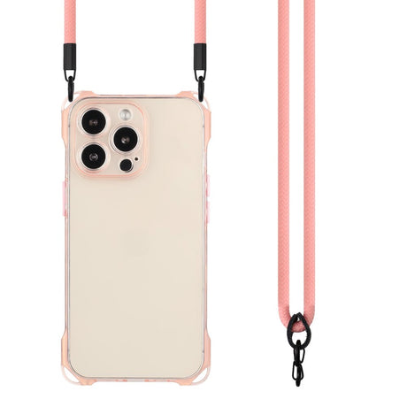 iPhone 15 Pro Flexible Plastic Case w. Shoulder Strap - Pink / Transparent