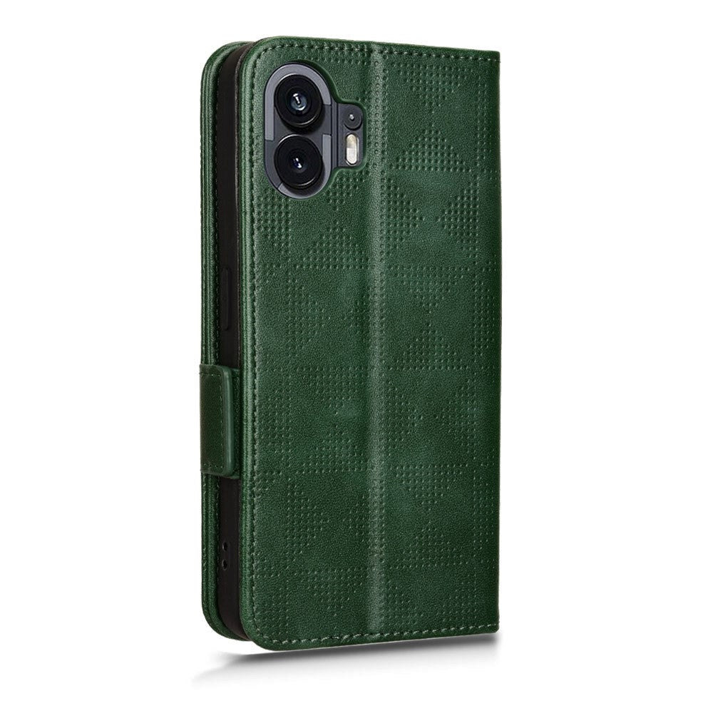 Nothing Phone (2) Leather Flip Case w. Wallet - Triangle Print - Green