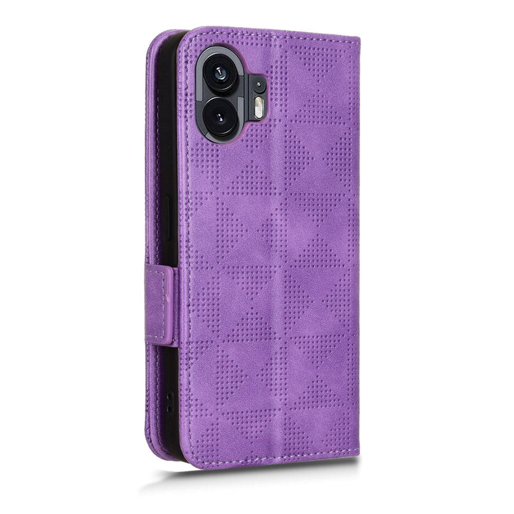 Nothing Phone (2) Leather Flip Case w. Wallet - Triangle Print - Purple