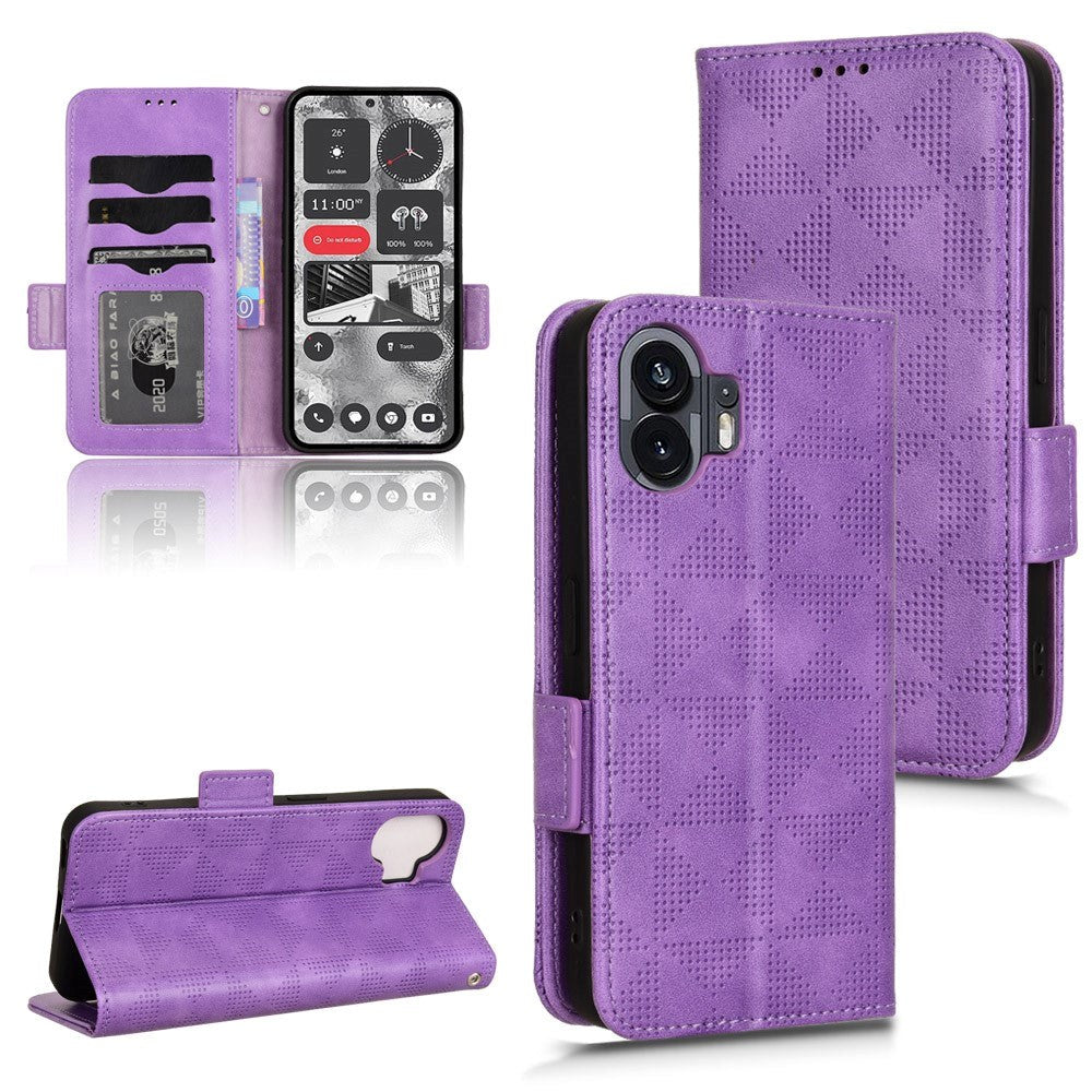 Nothing Phone (2) Leather Flip Case w. Wallet - Triangle Print - Purple