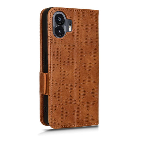 Nothing Phone (2) Leather Flip Case w. Wallet - Triangle Print - Brown