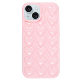 iPhone 15 Flexible Plastic Case w. Small Hearts - Light Pink