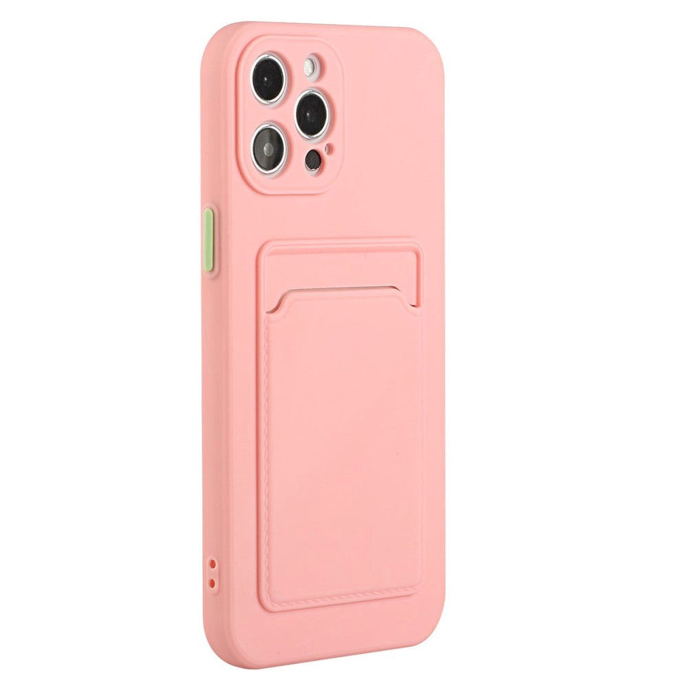 iPhone 15 Pro Flexible Plastic Case w. Card Holder - Pink