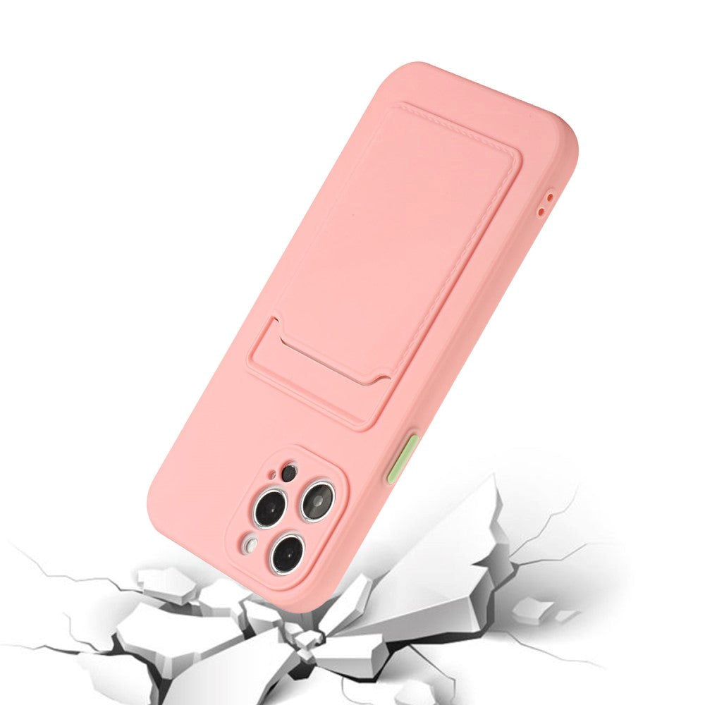 iPhone 15 Pro Flexible Plastic Case w. Card Holder - Pink