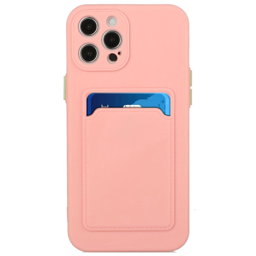 iPhone 15 Pro Flexible Plastic Case w. Card Holder - Pink