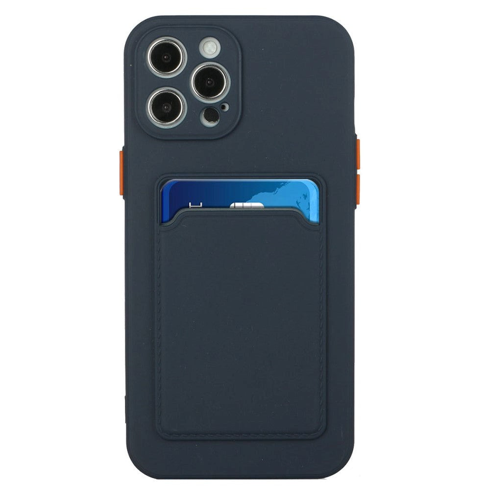 iPhone 15 Pro Flexible Plastic Case w. Card Holder - Dark Blue