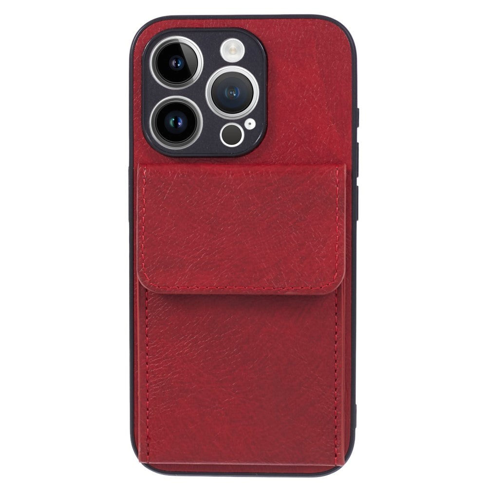 iPhone 15 Pro Max Leather Covered Plastic Case with Card Holder - Red