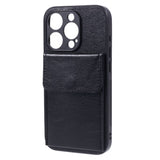 iPhone 15 Pro Max Leather Covered Plastic Case with Card Holder - Black