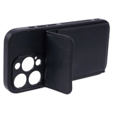 iPhone 15 Pro Max Leather Covered Plastic Case with Card Holder - Black