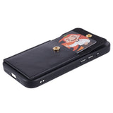 iPhone 15 Pro Max Leather Covered Plastic Case with Card Holder - Black