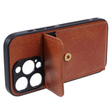 iPhone 15 Pro Leather Covered Plastic Case with Card Holder - Light Brown