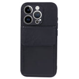 iPhone 15 Pro Leather Covered Plastic Case with Card Holder - Black