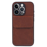 iPhone 15 Pro Leather Covered Plastic Case with Card Holder - Brown