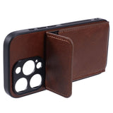 iPhone 15 Pro Leather Covered Plastic Case with Card Holder - Brown