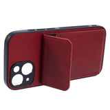 iPhone 15 Leather Covered Plastic Case with Card Holder - Red