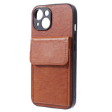 iPhone 15 Leather Covered Plastic Case with Card Holder - Light Brown