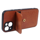 iPhone 15 Leather Covered Plastic Case with Card Holder - Light Brown