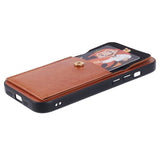 iPhone 15 Leather Covered Plastic Case with Card Holder - Light Brown