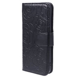 iPhone 15 Pro Artificial Leather Case w. Wallet og Strap - Camellia Flower - Black