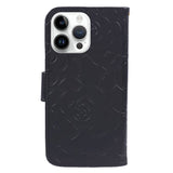 iPhone 15 Pro Max Artificial Leather Case w. Wallet og Strap - Camellia Flower - Black