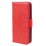 iPhone 15 Pro Max Artificial Leather Case w. Wallet og Strap - Camellia Flower - Red