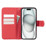 iPhone 15 Pro Max Artificial Leather Case w. Wallet og Strap - Camellia Flower - Red