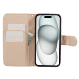 iPhone 15 Pro Max Artificial Leather Case w. Wallet og Strap - Camellia Flower - Gold