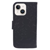 iPhone 15 Artificial Leather Case w. Wallet og Strap - Camellia Flower - Black