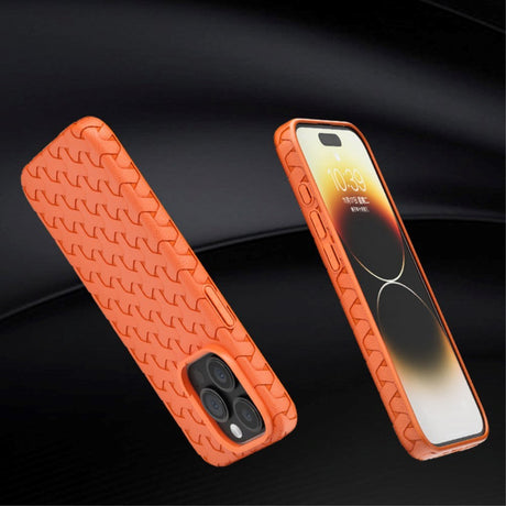 iPhone 15 Pro Max Flexible Plastic Case - Braided Texture - Orange