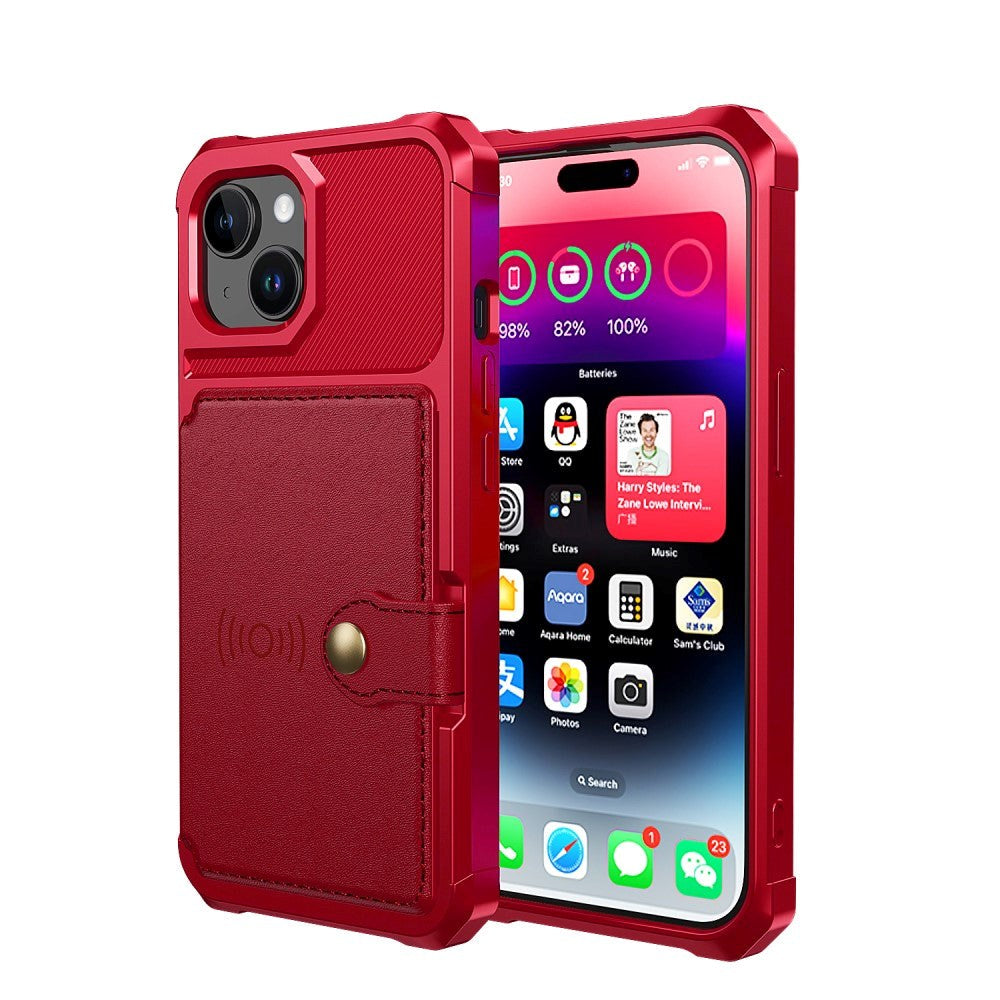 iPhone 15 Hybrid Case w. Wallet - Red