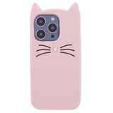 iPhone 13 Pro Max Silicone Case with 3D Cat - Pink