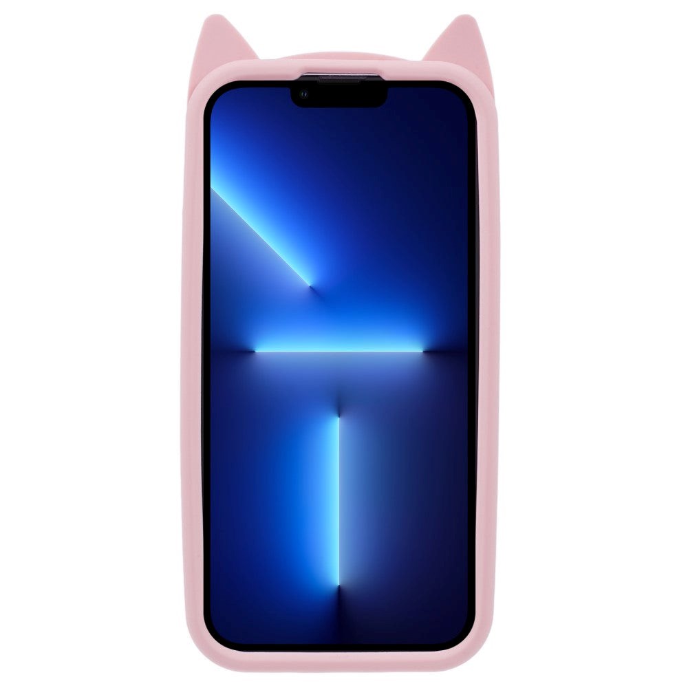 iPhone 13 Pro Max Silicone Case with 3D Cat - Pink