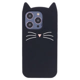 iPhone 13 Pro Max Silicone Case with 3D Cat - Black