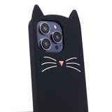 iPhone 13 Pro Max Silicone Case with 3D Cat - Black