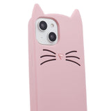 iPhone 13 Silicone Case with 3D Cat - Pink