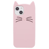 iPhone 14 Silicone Case with 3D Cat - Pink