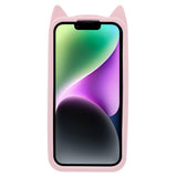 iPhone 14 Silicone Case with 3D Cat - Pink