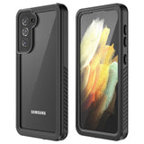 Samsung Galaxy S21 - Waterproof Hybrid Case with Built-in Screen Protector Film - Transparent / Black