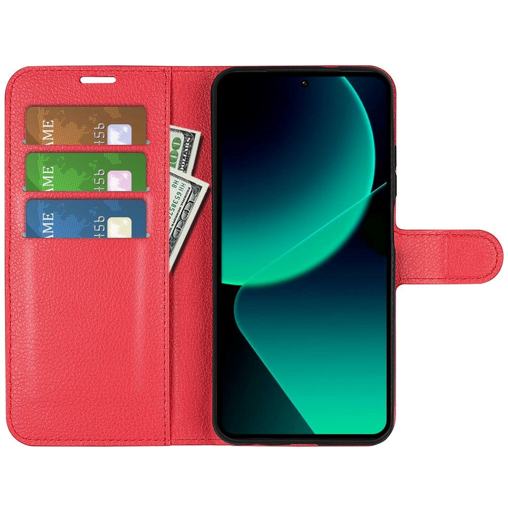 Xiaomi 13T / 13T Pro  Litchi Leather Flip Cover w. Wallet - Red