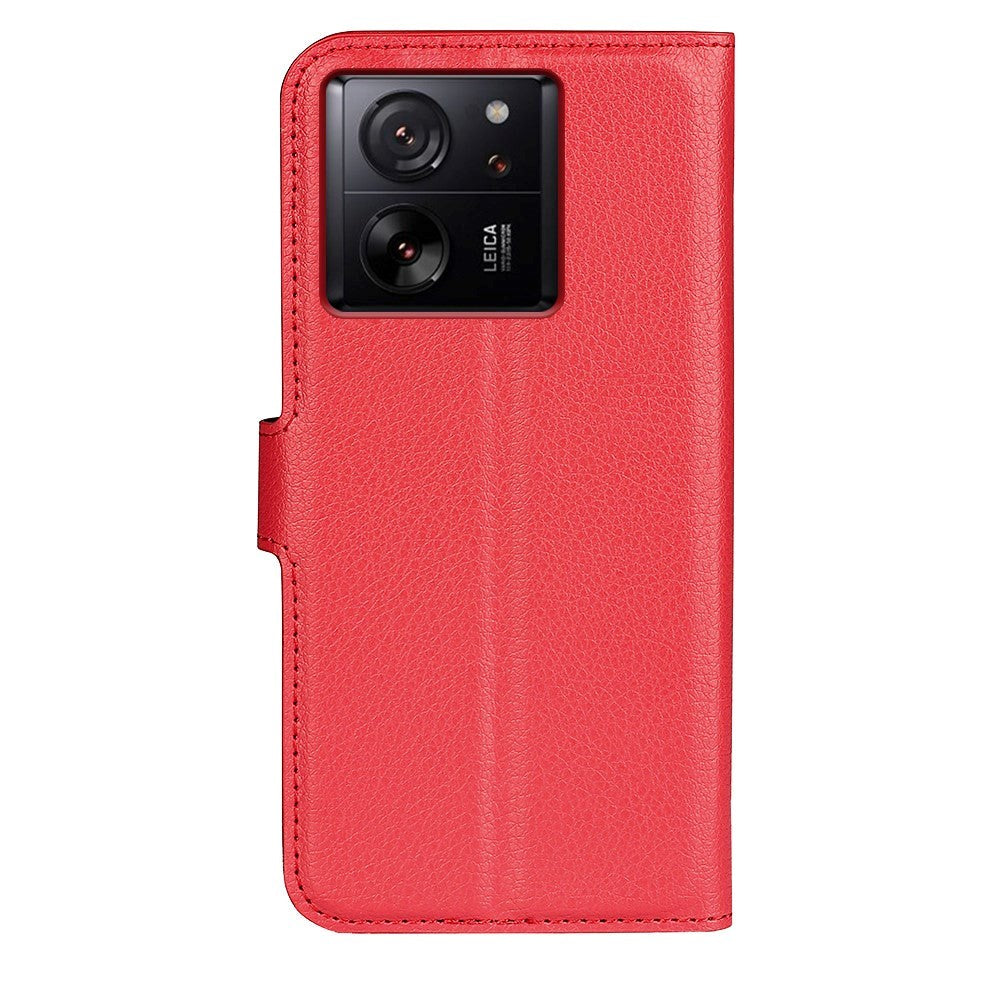 Xiaomi 13T / 13T Pro  Litchi Leather Flip Cover w. Wallet - Red