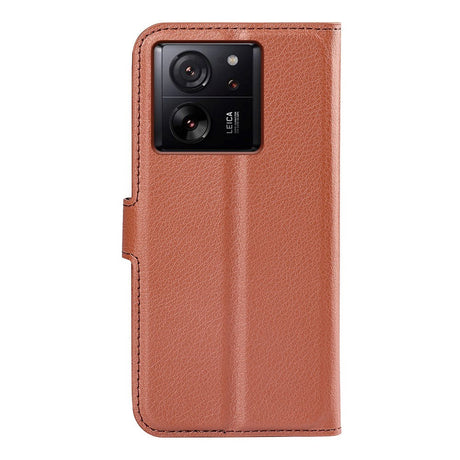 Xiaomi 13T / 13T Pro  Litchi Leather Flip Cover w. Wallet - Brown