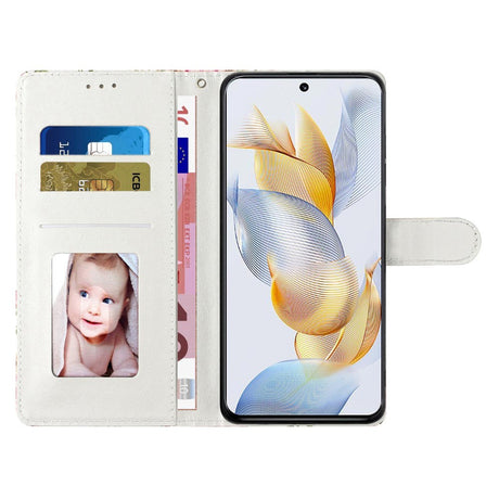 Honor 90 Lite PU Leather Case w. Wallet og Strap - Flowers