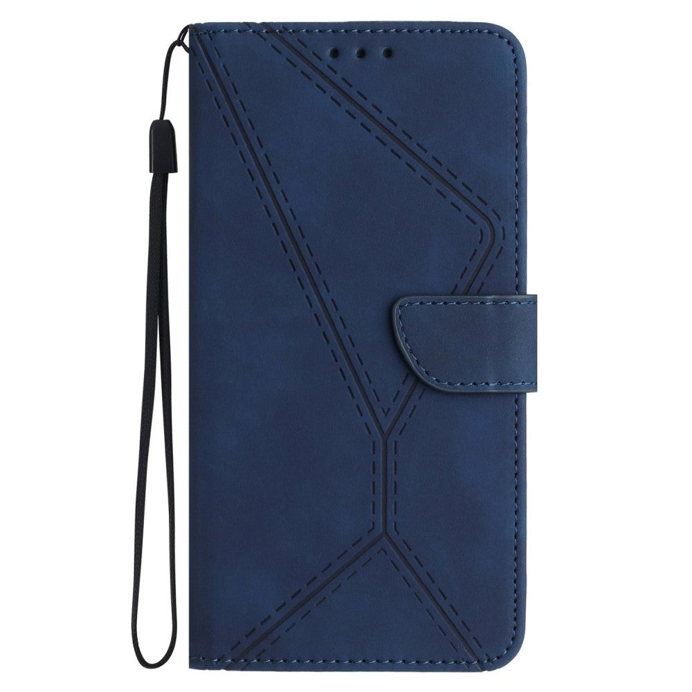 Motorola Edge 40 Neo Patterned Leather Case with Wallet and Strap - Blue