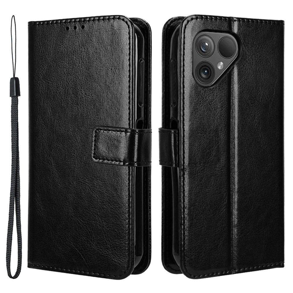 Fairphone 5 Leather Flip Case w. Wallet & Strap - Black