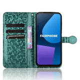 Fairphone 5 Leather Flip Case with Wallet and Strap - Hexagon Engraving - Green